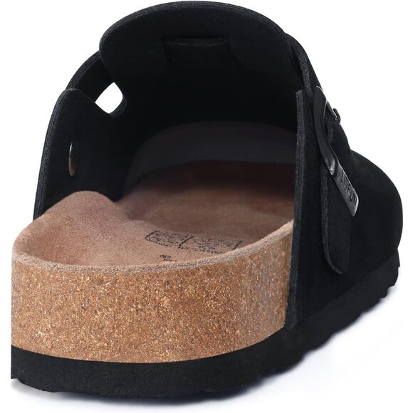 Women's Black Genuine Suede Clogs Soft Footbed Leather Comfort Slip On Shoes - Picture 5 of 6